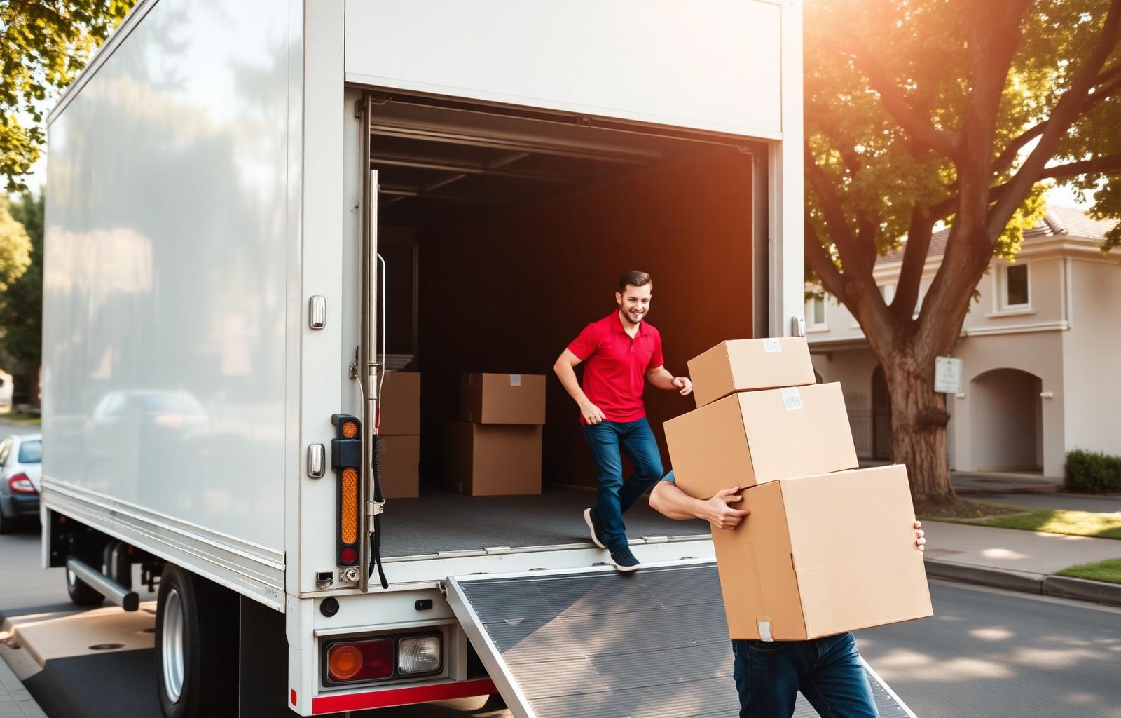 Local Moving removalists carrying boxes from a truck